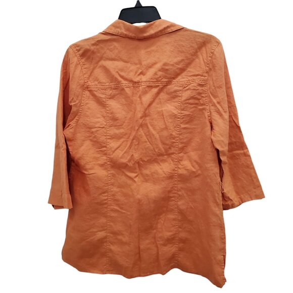 KIM Kim Rogers Women's Orange 100% Linen Roll Tab Button Up Safari Shirt Sz L - Picture 9 of 9